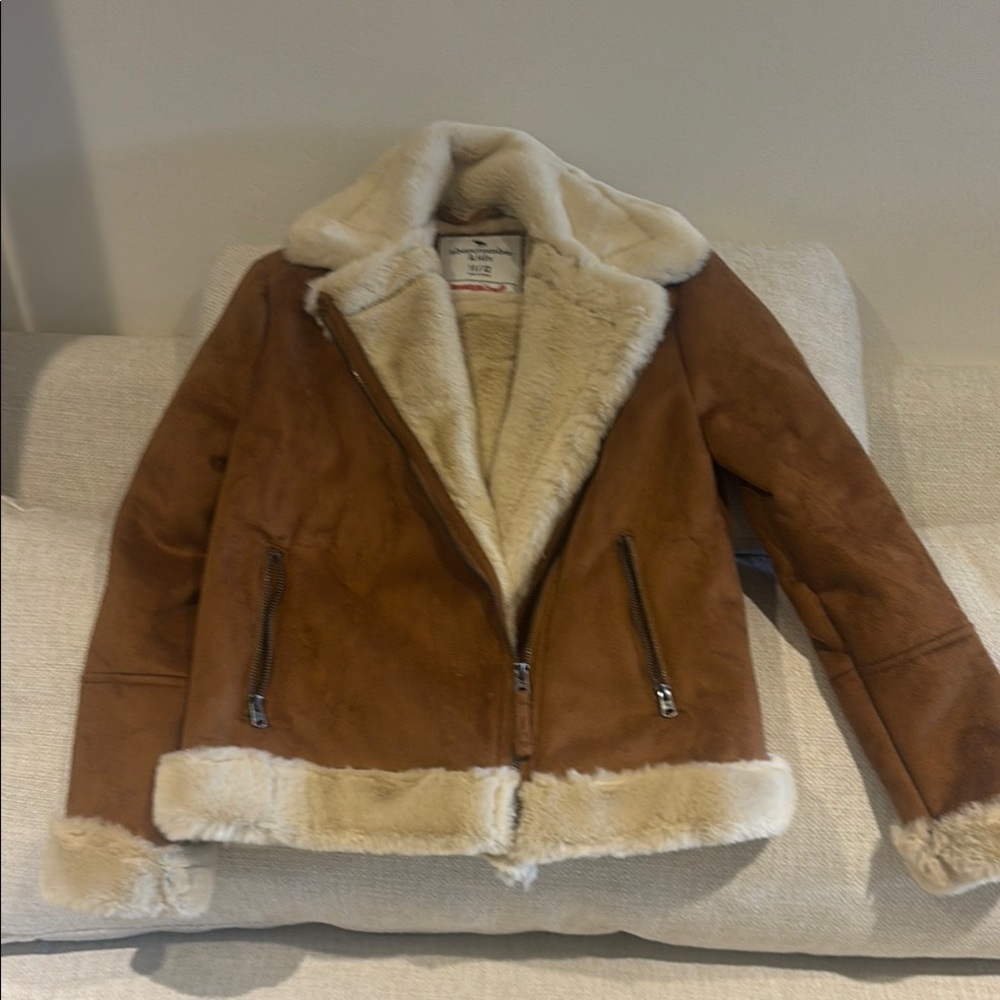 Abercrombie Kids Brown and Cream Teddy Jacket with Plush Fleece
